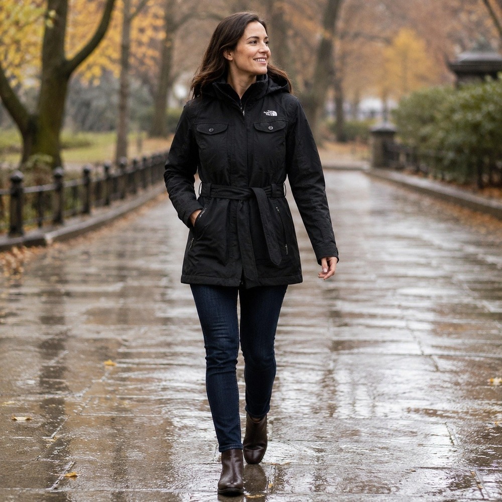 The North Face K Rain Jacket Women's S Black HyVent Belted Hooded Trench